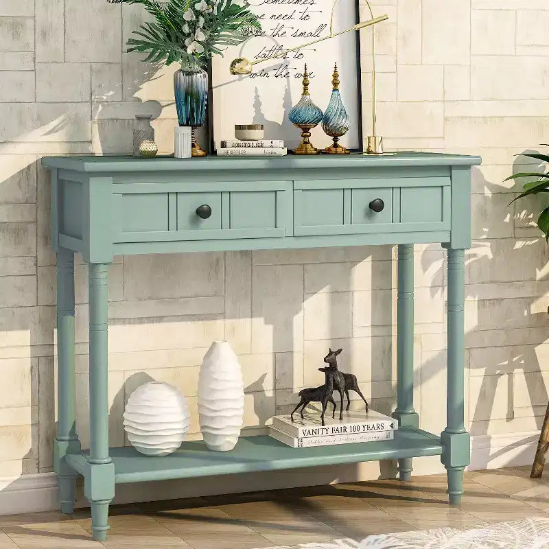 Konsolentisch der Serie im traditionellen Design mit zwei Schubladen und unterem Regal (Espresso)