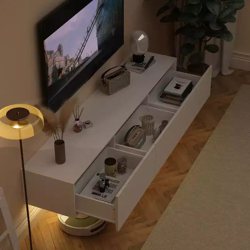 Wandmontierter TV-Schrank, moderne weiße Eleganz und funktionales Design für Ihren Unterhaltungsbereich