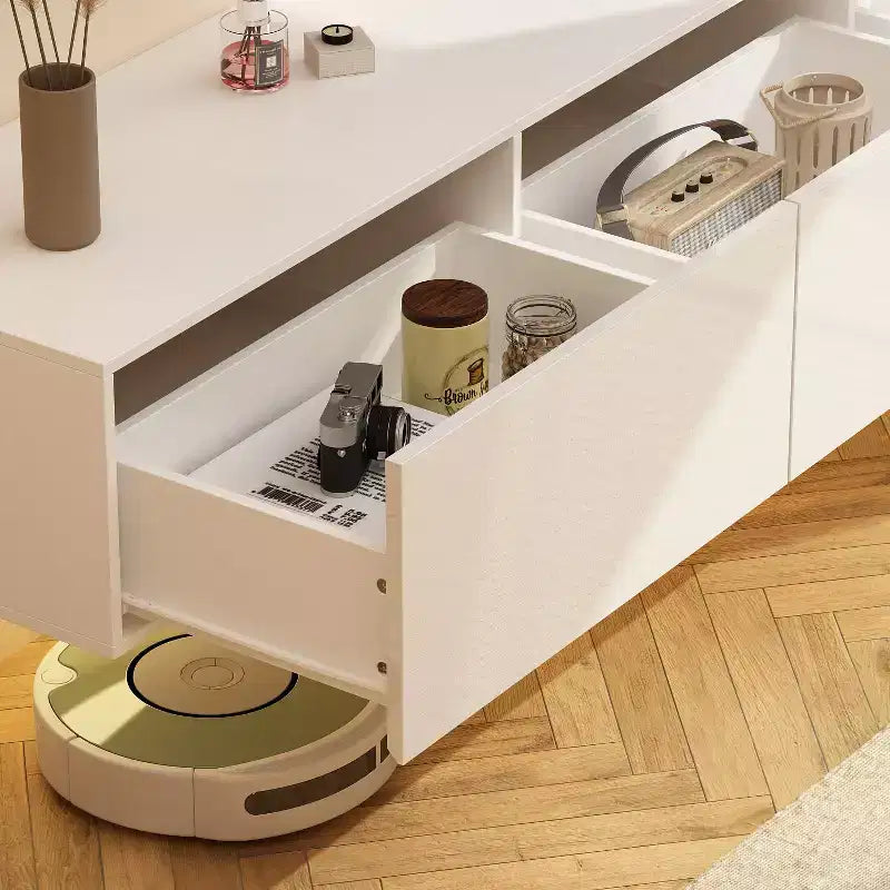 Wandmontierter TV-Schrank, moderne weiße Eleganz und funktionales Design für Ihren Unterhaltungsbereich