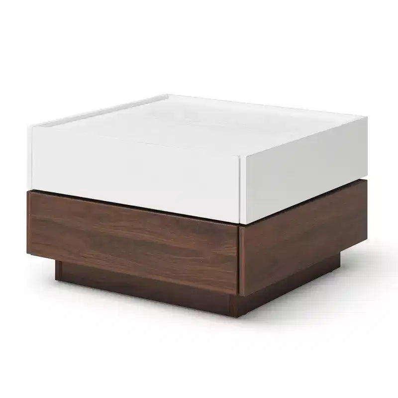 Mesa de centro cuadrada de madera de 24 con 2 cajones y tablero giratorio