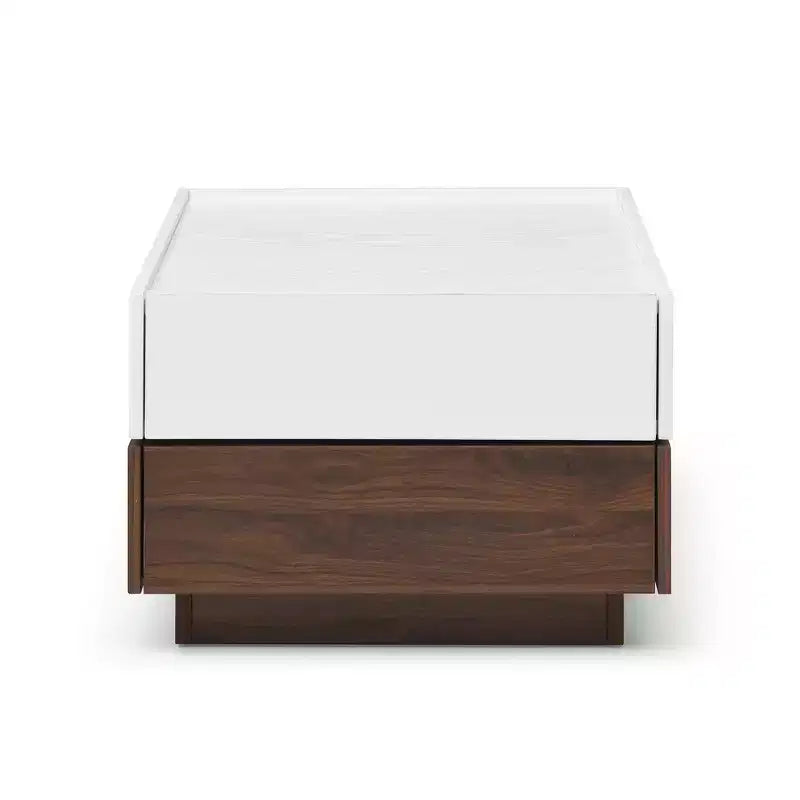 Quadratischer Couchtisch aus Holz, 24, mit 2 Schubladen und drehbarer Tischplatte