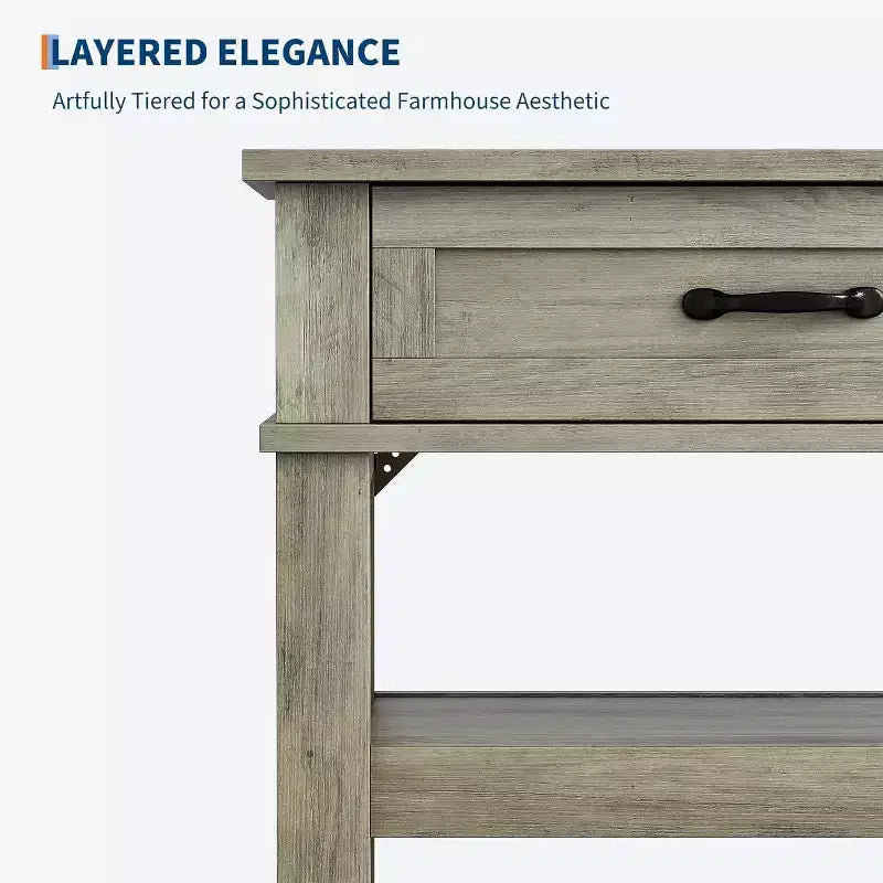 47.2 Konsolentisch für den Eingangsbereich mit 2 Schubladen, 2-stufig, 3-stufiger Sofa-Tisch aus Holz im Landhausstil, für Eingangsbereich und Wohnzimmer