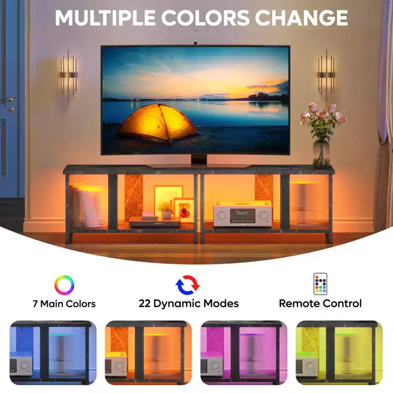 Meuble TV LED de 55 pouces pour téléviseurs jusqu’à 65'', meuble TV extensible côte à côte ou empilable avec rangement