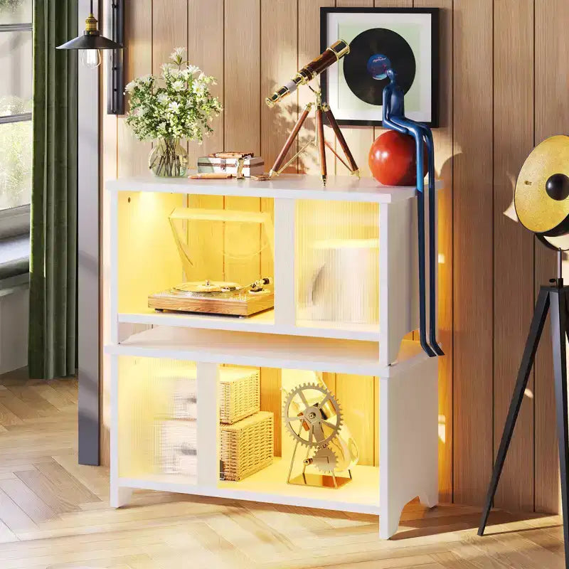 Meuble TV LED de 55 pouces pour téléviseurs jusqu’à 65'', meuble TV extensible côte à côte ou empilable avec rangement