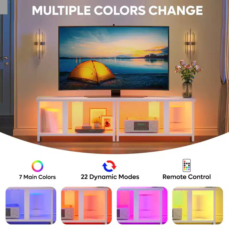Meuble TV LED de 55 pouces pour téléviseurs jusqu’à 65'', meuble TV extensible côte à côte ou empilable avec rangement
