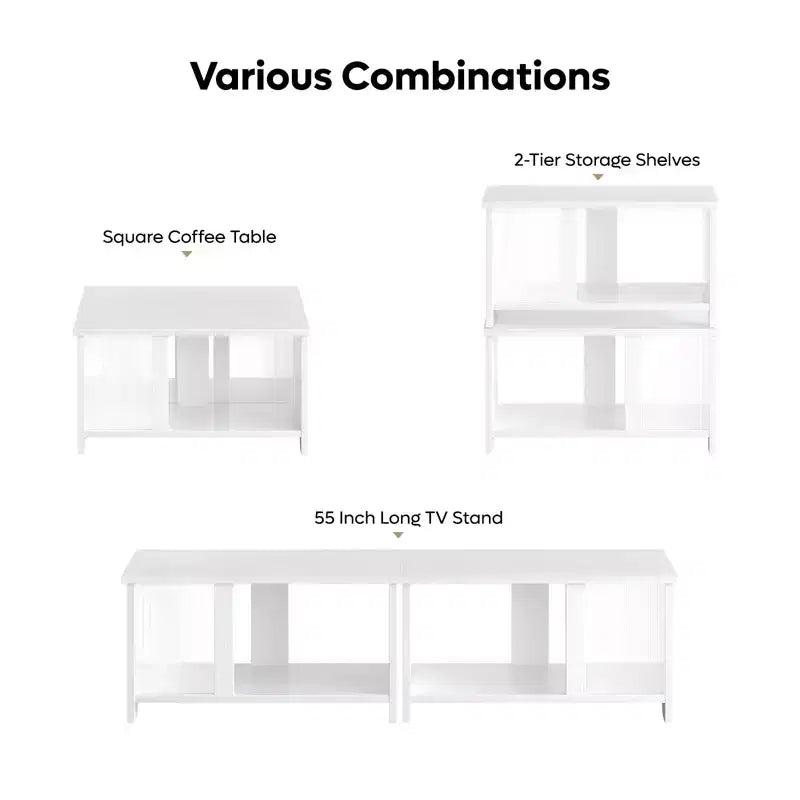 Meuble TV LED de 55 pouces pour téléviseurs jusqu’à 65'', meuble TV extensible côte à côte ou empilable avec rangement