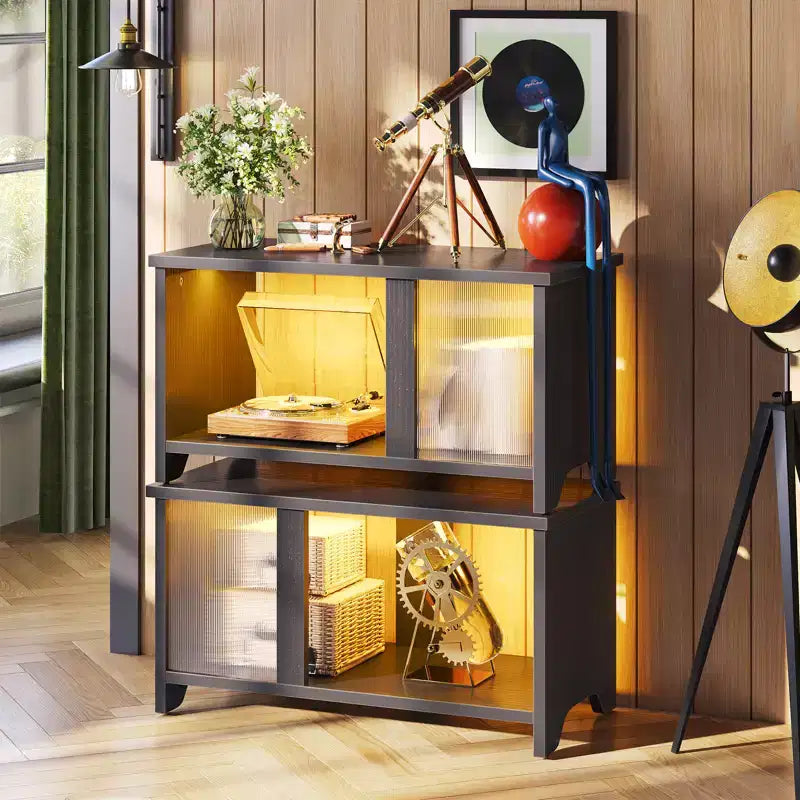 Meuble TV LED de 55 pouces pour téléviseurs jusqu’à 65'', meuble TV extensible côte à côte ou empilable avec rangement