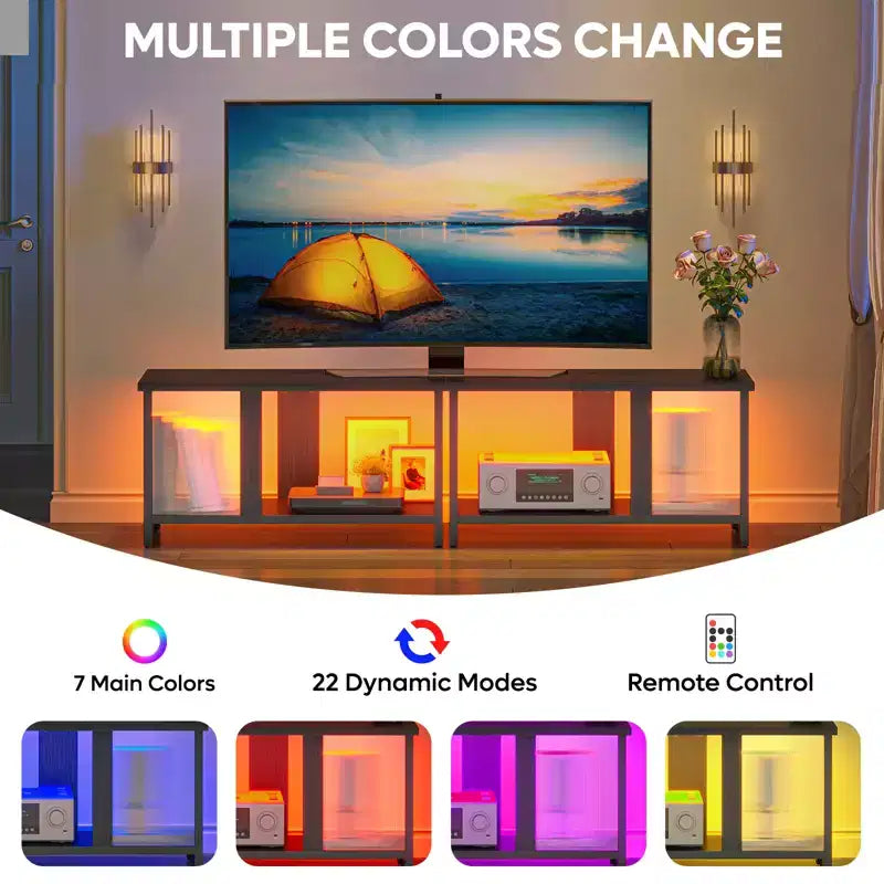Meuble TV LED de 55 pouces pour téléviseurs jusqu’à 65'', meuble TV extensible côte à côte ou empilable avec rangement