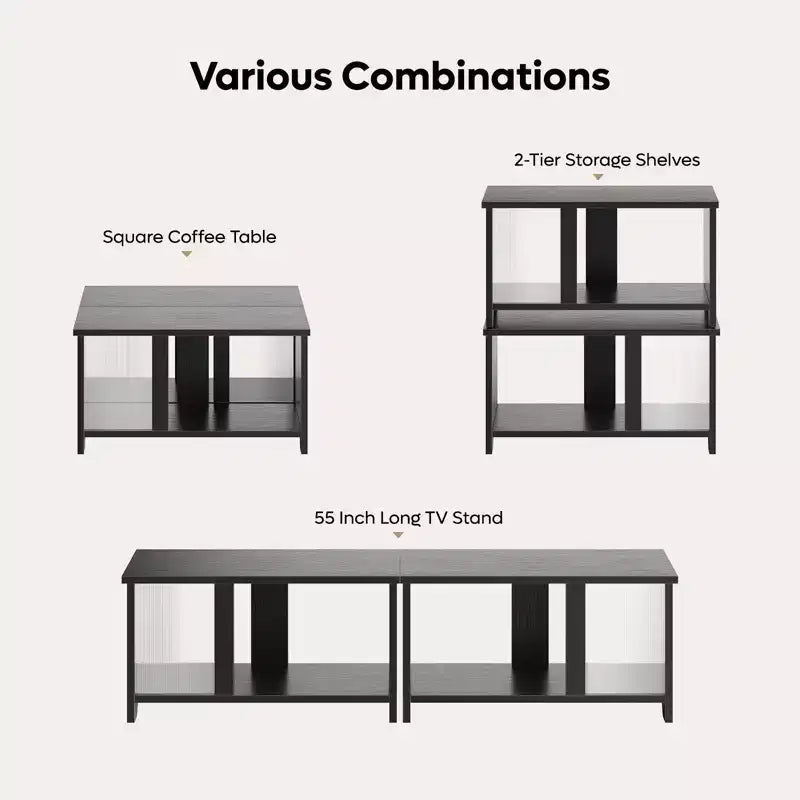 Meuble TV LED de 55 pouces pour téléviseurs jusqu’à 65'', meuble TV extensible côte à côte ou empilable avec rangement
