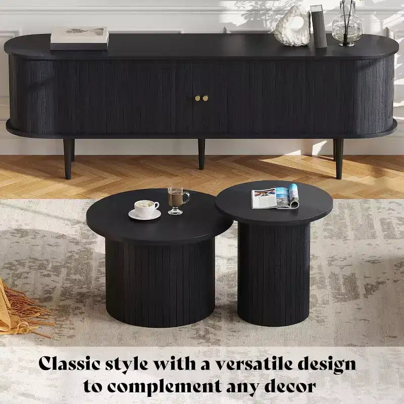 Meuble TV de 70 avec pieds en bois massif, console TV moderne du milieu du siècle avec porte à tambour