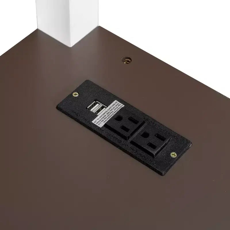 Lit mezzanine Queen Size avec bureau, étagère ouverte et coffre de rangement, station de recharge USB - Blanc