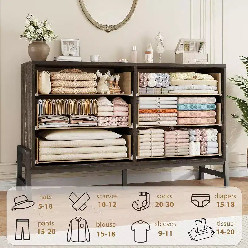 52 breite Kommode, Kommode mit 6 Schubladen fürs Schlafzimmer, hölzerne Kleiderschrank-Kommode, Schrank mit 6 Schubladen, für Wohnzimmer, Schlafzimmer und Eingangsbereich