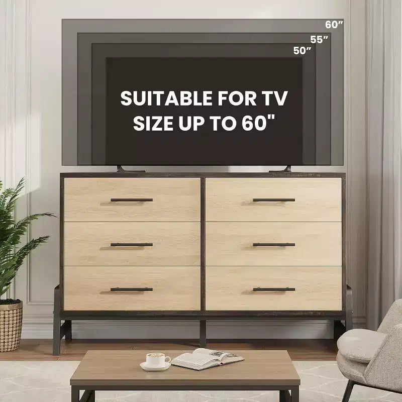 52 breite Kommode, Kommode mit 6 Schubladen fürs Schlafzimmer, hölzerne Kleiderschrank-Kommode, Schrank mit 6 Schubladen, für Wohnzimmer, Schlafzimmer und Eingangsbereich