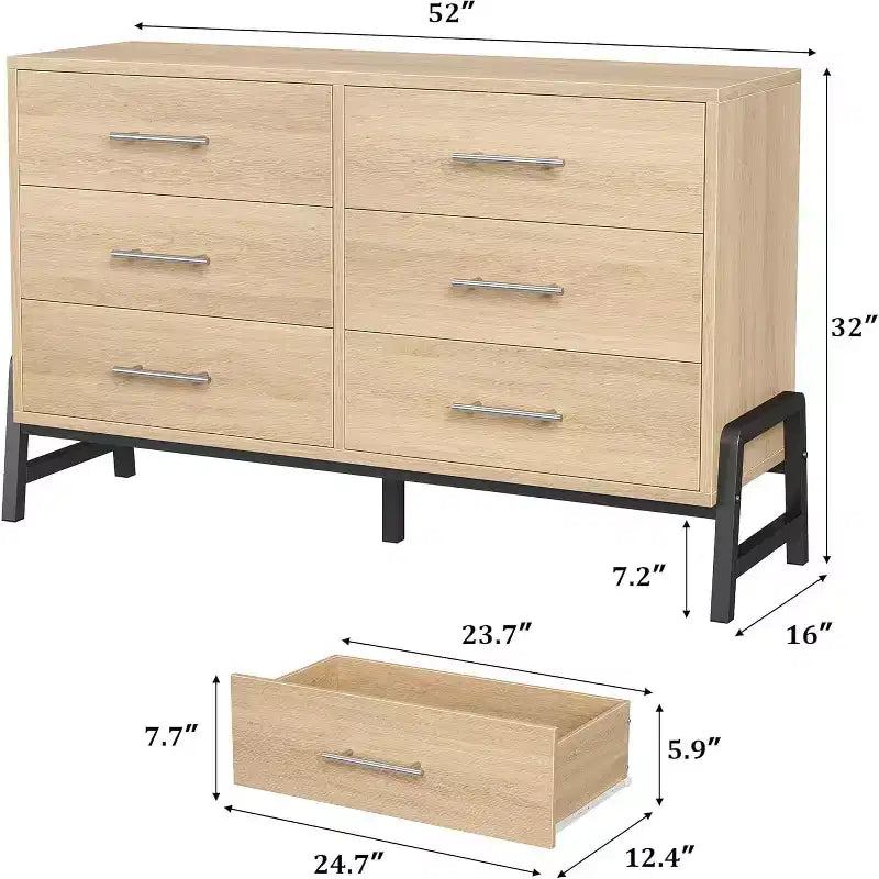 52 breite Kommode, Kommode mit 6 Schubladen fürs Schlafzimmer, hölzerne Kleiderschrank-Kommode, Schrank mit 6 Schubladen, für Wohnzimmer, Schlafzimmer und Eingangsbereich