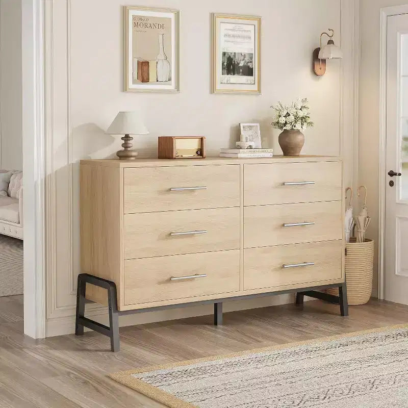 52 breite Kommode, Kommode mit 6 Schubladen fürs Schlafzimmer, hölzerne Kleiderschrank-Kommode, Schrank mit 6 Schubladen, für Wohnzimmer, Schlafzimmer und Eingangsbereich
