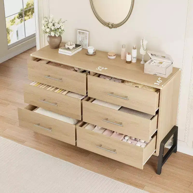 52 breite Kommode, Kommode mit 6 Schubladen fürs Schlafzimmer, hölzerne Kleiderschrank-Kommode, Schrank mit 6 Schubladen, für Wohnzimmer, Schlafzimmer und Eingangsbereich