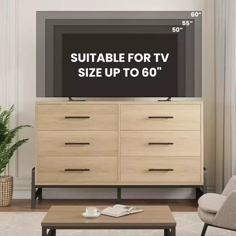 52 breite Kommode, Kommode mit 6 Schubladen fürs Schlafzimmer, hölzerne Kleiderschrank-Kommode, Schrank mit 6 Schubladen, für Wohnzimmer, Schlafzimmer und Eingangsbereich