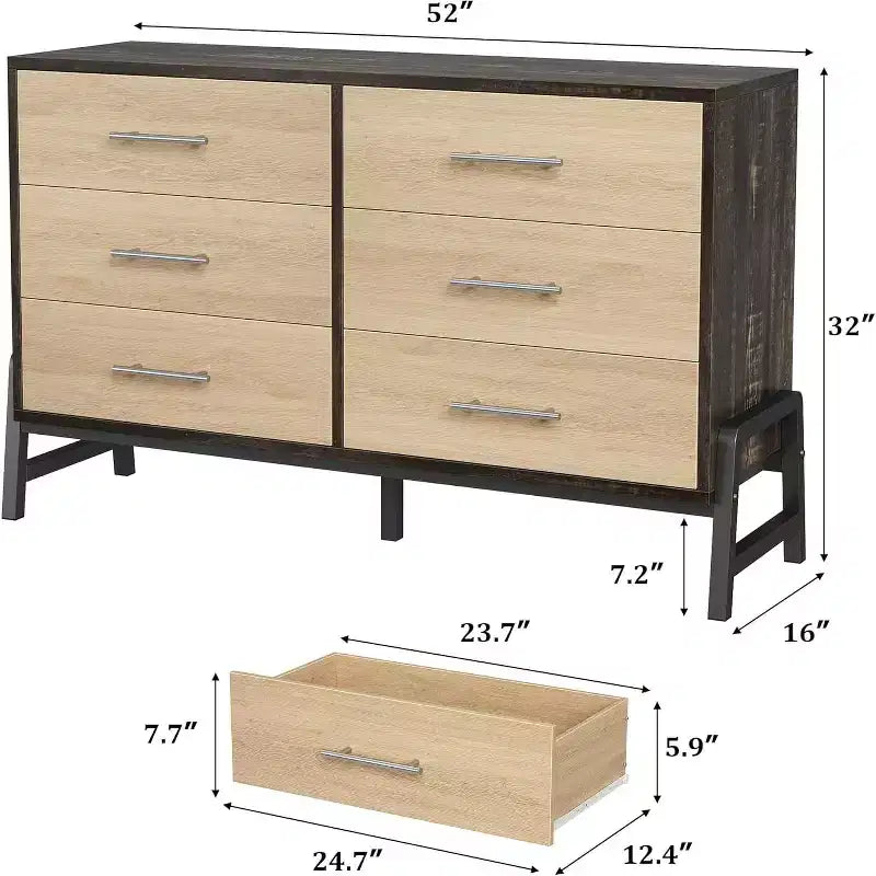 52 breite Kommode, Kommode mit 6 Schubladen fürs Schlafzimmer, hölzerne Kleiderschrank-Kommode, Schrank mit 6 Schubladen, für Wohnzimmer, Schlafzimmer und Eingangsbereich