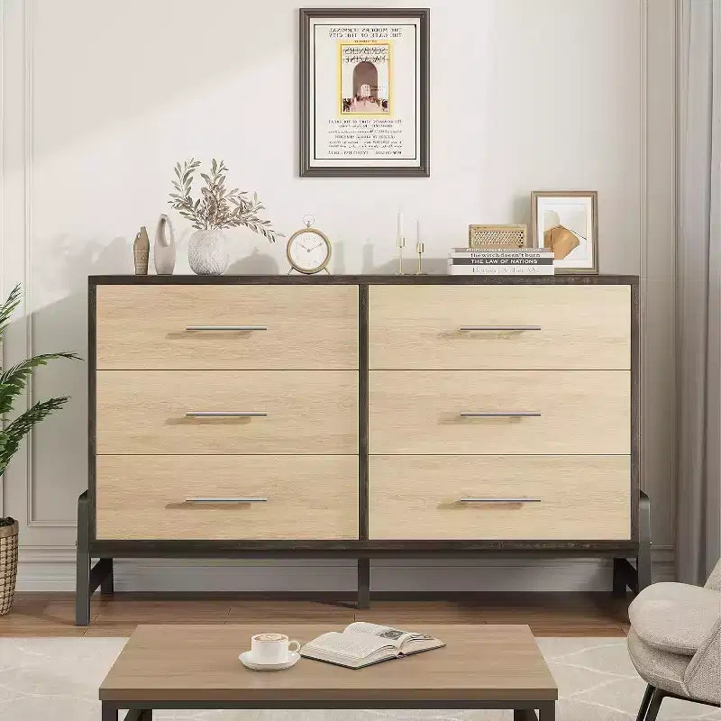 52 breite Kommode, Kommode mit 6 Schubladen fürs Schlafzimmer, hölzerne Kleiderschrank-Kommode, Schrank mit 6 Schubladen, für Wohnzimmer, Schlafzimmer und Eingangsbereich