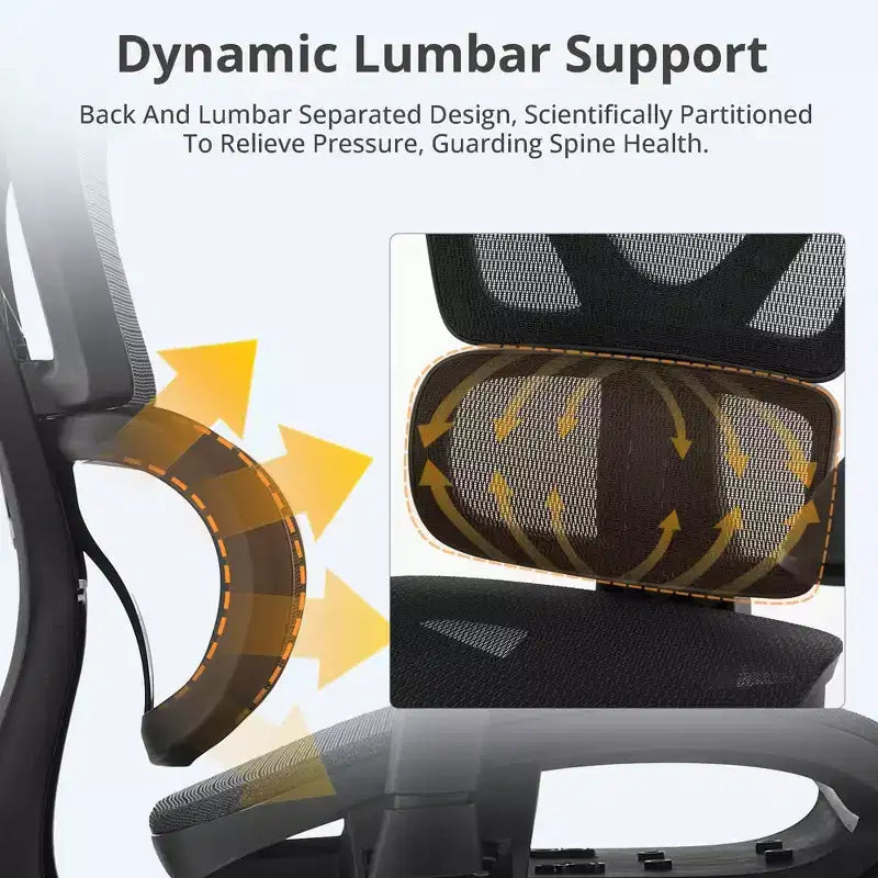 Silla ergonómica de oficina de malla con ruedas, soporte lumbar, reposabrazos 3D, reposapiés oculto e inclinación bloqueable para la oficina en casa