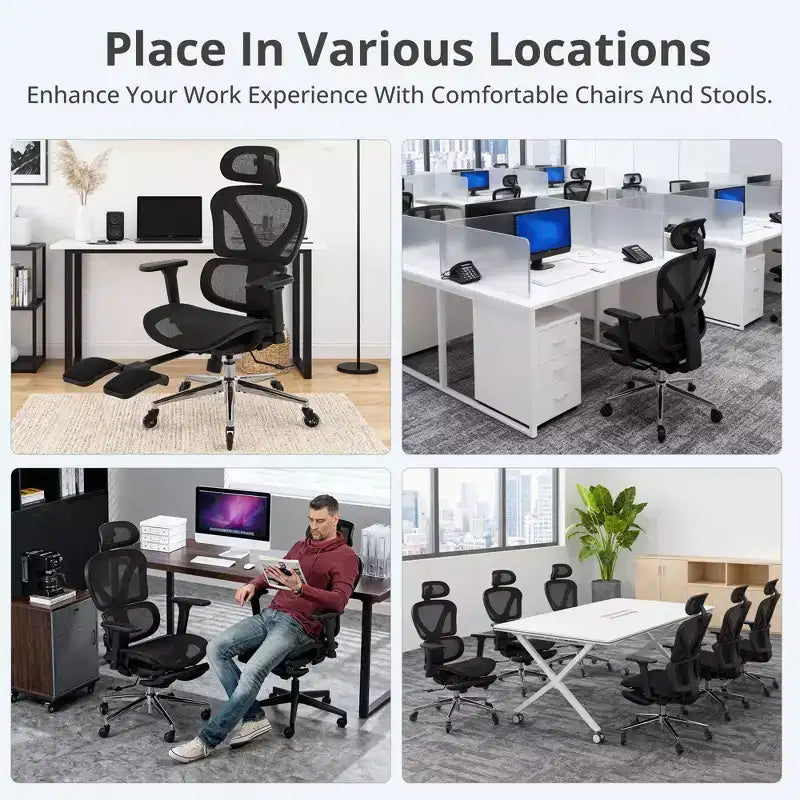 Silla ergonómica de oficina de malla con ruedas, soporte lumbar, reposabrazos 3D, reposapiés oculto e inclinación bloqueable para la oficina en casa