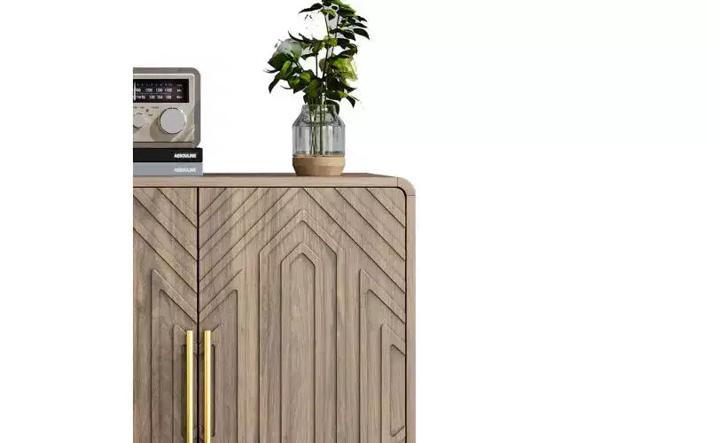 Moderner Sideboard-Schrank mit vier Türen und verstellbaren Einlegeböden, 55 Zoll, geschnitzt, vielseitiger Stauraumschrank für die Küche, Walnussoptik