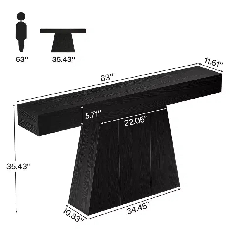 Console de style champêtre de 63 pouces, table d’entrée pour canapé avec piètement trapézoïdal