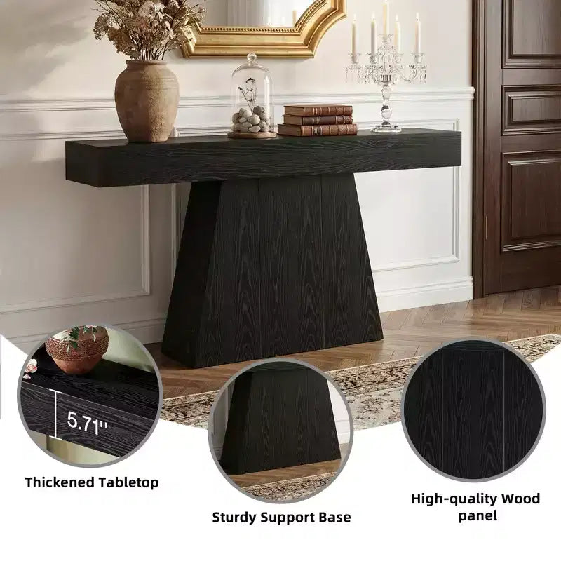 Console de style champêtre de 63 pouces, table d’entrée pour canapé avec piètement trapézoïdal