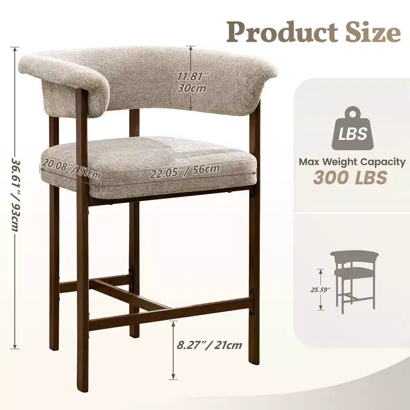 Chaise de salle à manger en bois, lot de 1, chaise moderne rembourrée en tissu, sans accoudoirs, avec large assise, style champêtre, beige