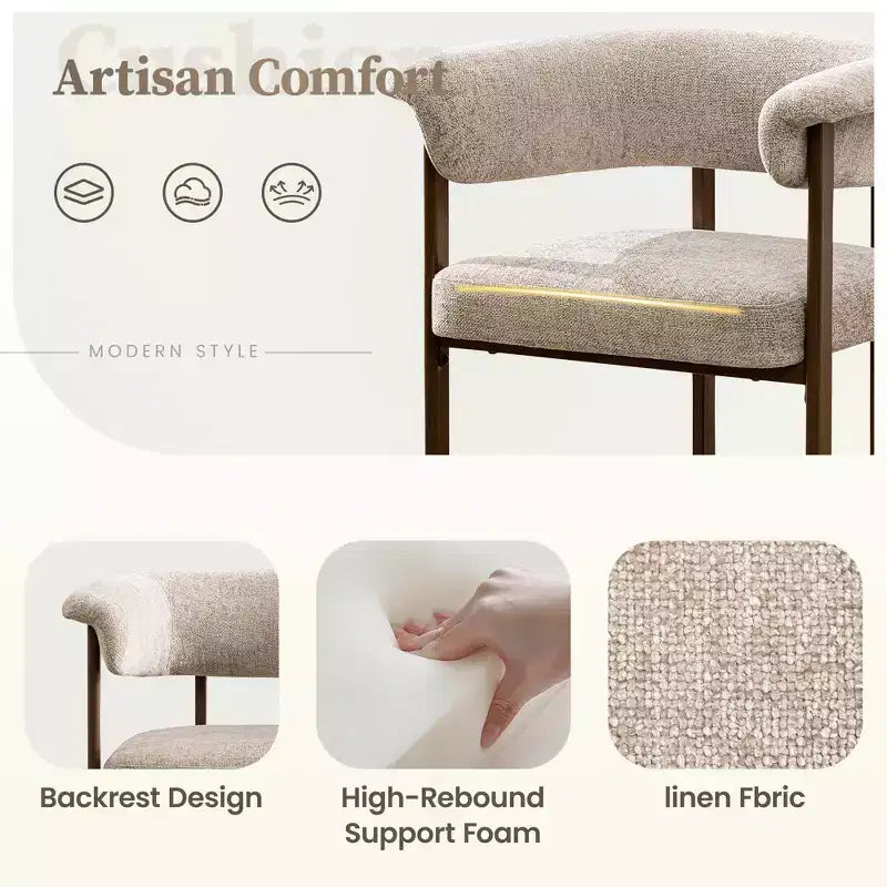 Chaise de salle à manger en bois, lot de 1, chaise moderne rembourrée en tissu, sans accoudoirs, avec large assise, style champêtre, beige