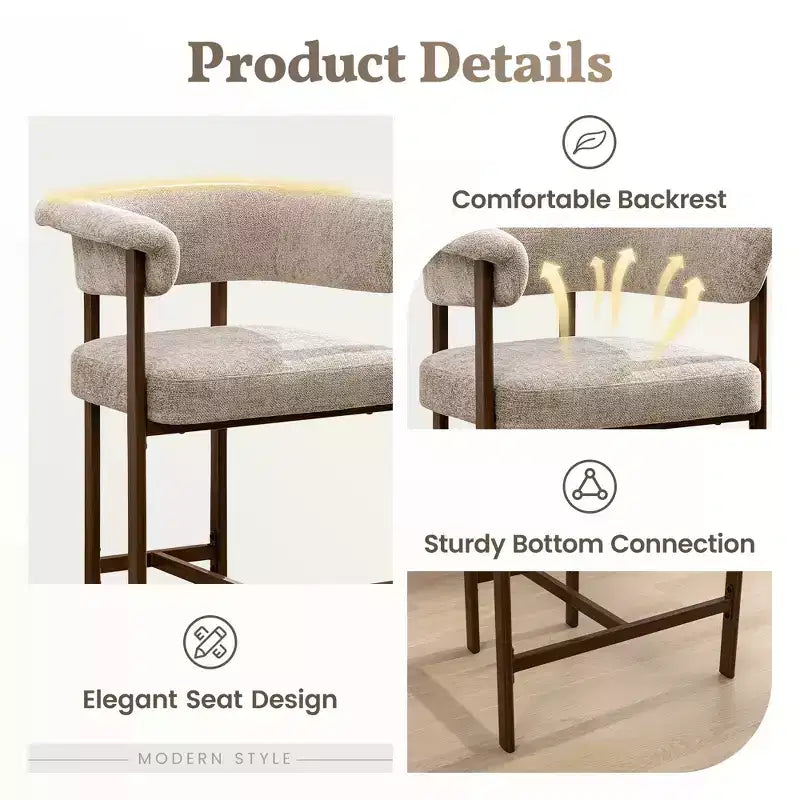 Chaise de salle à manger en bois, lot de 1, chaise moderne rembourrée en tissu, sans accoudoirs, avec large assise, style champêtre, beige