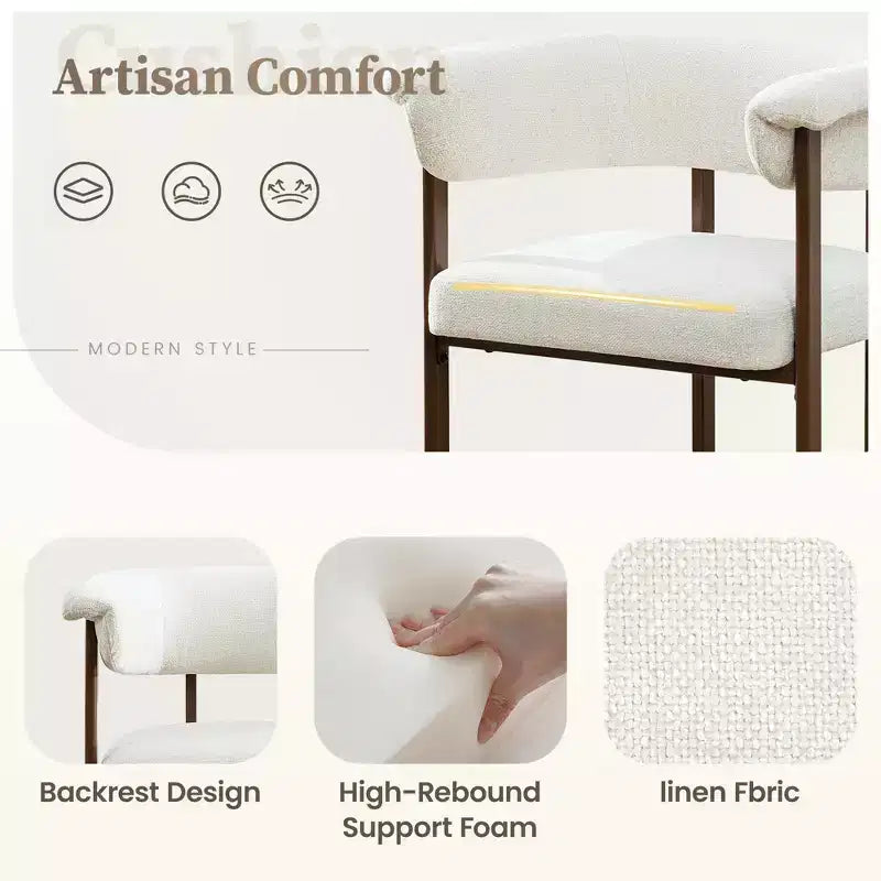 Chaise de salle à manger en bois, lot de 1, chaise moderne rembourrée en tissu, sans accoudoirs, avec large assise, style champêtre, beige