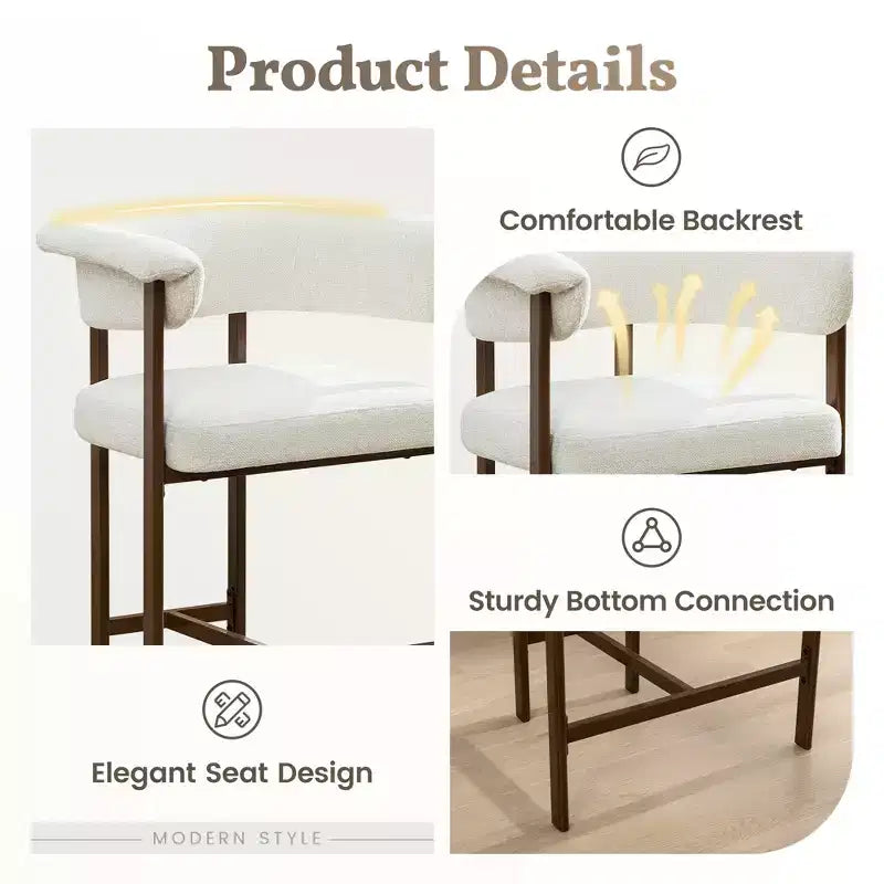 Chaise de salle à manger en bois, lot de 1, chaise moderne rembourrée en tissu, sans accoudoirs, avec large assise, style champêtre, beige