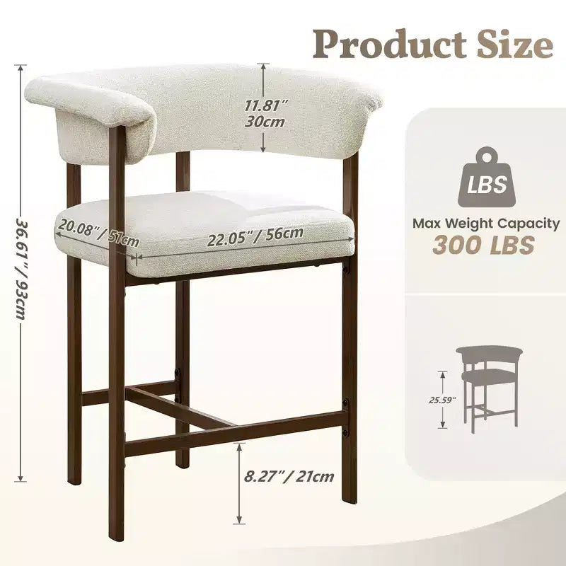 Chaise de salle à manger en bois, lot de 1, chaise moderne rembourrée en tissu, sans accoudoirs, avec large assise, style champêtre, beige