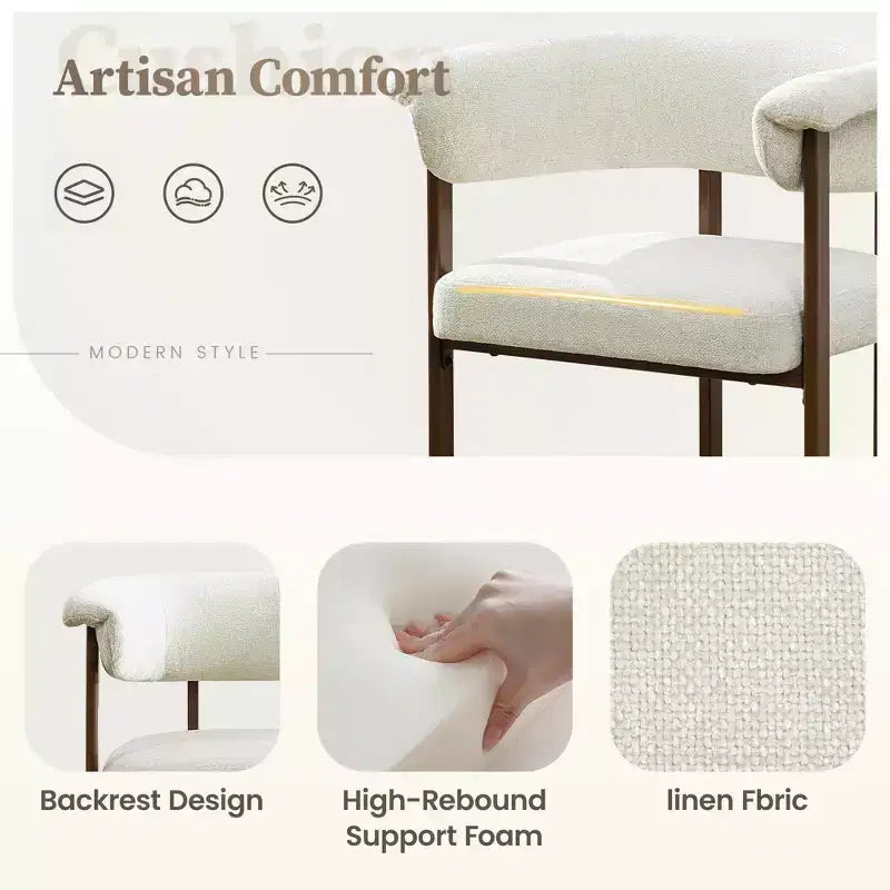 Chaise de salle à manger en bois, lot de 1, chaise moderne rembourrée en tissu, sans accoudoirs, avec large assise, style champêtre, beige