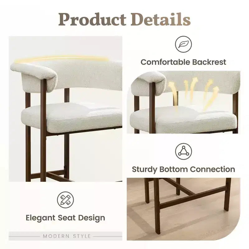 Chaise de salle à manger en bois, lot de 1, chaise moderne rembourrée en tissu, sans accoudoirs, avec large assise, style champêtre, beige