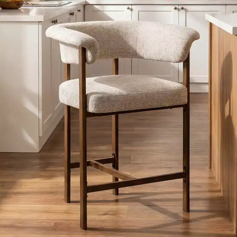 Esszimmerstühle aus Holz, 1er-Set, moderner Esszimmerstuhl mit Stoffbezug, breites Sitzkissen ohne Armlehnen, Landhausstil, Beige