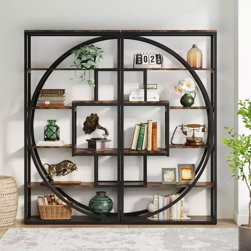 70.8-Zoll-Bücherregal, industrielles Regal mit 5 Ebenen und 8 offenen Ablagefächern für Homeoffice und Wohnzimmer, rustikales Braun