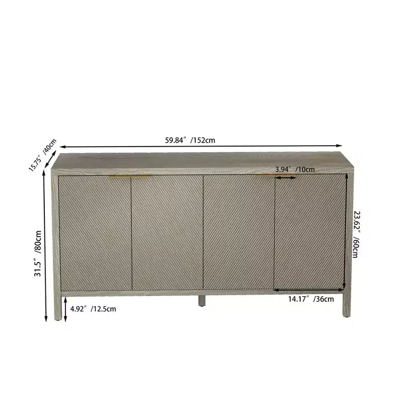 59 Aufbewahrungsschrank mit Stauraum, moderner Holz-Buffetschrank mit 4 Türen und verstellbaren Einlegeböden für Wohnzimmer und Eingangsbereich, Beige