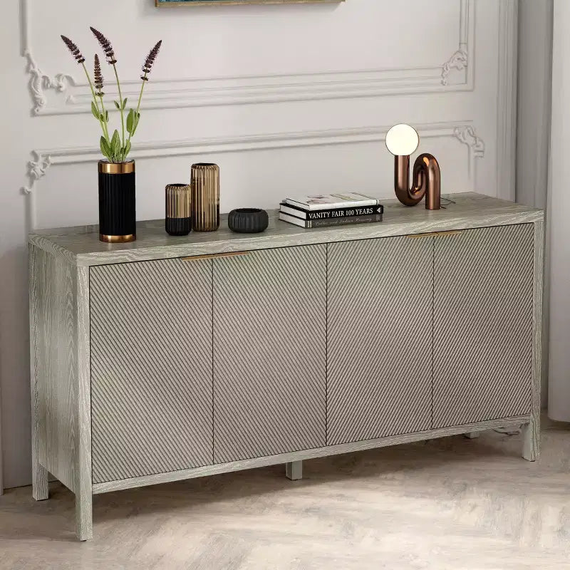 59 Aufbewahrungsschrank mit Stauraum, moderner Holz-Buffetschrank mit 4 Türen und verstellbaren Einlegeböden für Wohnzimmer und Eingangsbereich, Beige