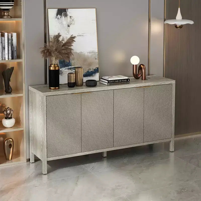 59 Aufbewahrungsschrank mit Stauraum, moderner Holz-Buffetschrank mit 4 Türen und verstellbaren Einlegeböden für Wohnzimmer und Eingangsbereich, Beige