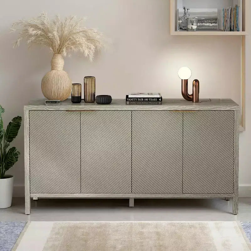 59 Aufbewahrungsschrank mit Stauraum, moderner Holz-Buffetschrank mit 4 Türen und verstellbaren Einlegeböden für Wohnzimmer und Eingangsbereich, Beige