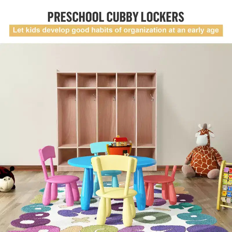 Taquilla perchero infantil de madera con 5 compartimentos, 5 ganchos, 4 ruedas y 2 cajas de almacenamiento, para el hogar y la escuela