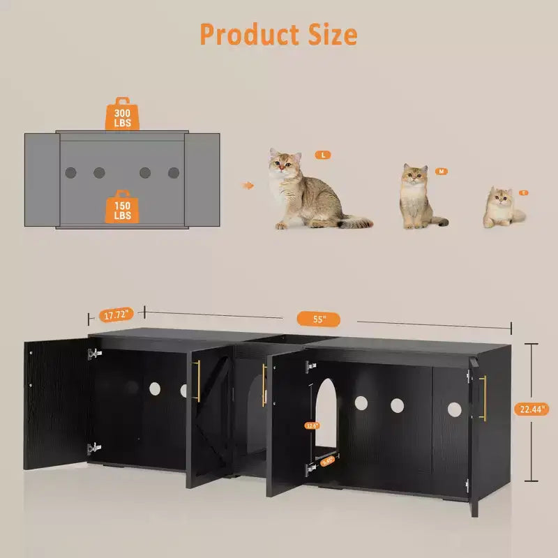 Katzenklo-Schrank, großer Schrank für Katzenstreu, geschlossenes Katzenklo-Möbel mit zwei Fächern, aus Holz, für Zuhause oder Wohnzimmer