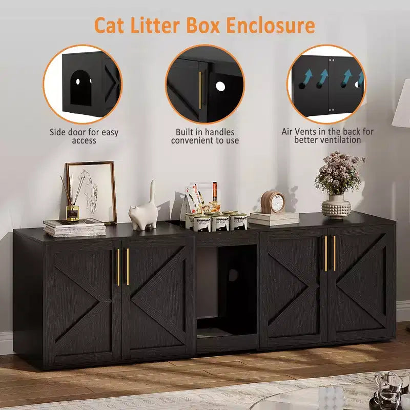 Katzenklo-Schrank, großer Schrank für Katzenstreu, geschlossenes Katzenklo-Möbel mit zwei Fächern, aus Holz, für Zuhause oder Wohnzimmer
