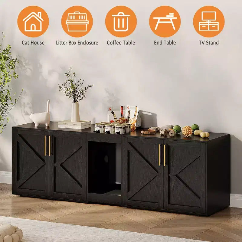Katzenklo-Schrank, großer Schrank für Katzenstreu, geschlossenes Katzenklo-Möbel mit zwei Fächern, aus Holz, für Zuhause oder Wohnzimmer