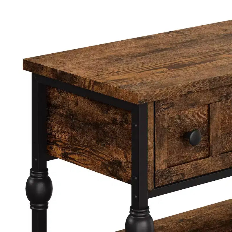 Consola de 52.5 pulgadas para recibidor con 3 cajones, mesa de sofá industrial de 3 niveles con estructura metálica y patas con columnas romanas, para pasillo, sala de estar o recibidor