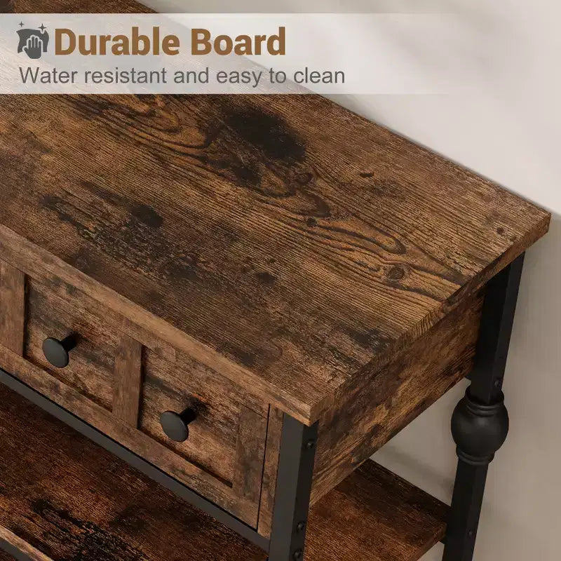 Consola de 52.5 pulgadas para recibidor con 3 cajones, mesa de sofá industrial de 3 niveles con estructura metálica y patas con columnas romanas, para pasillo, sala de estar o recibidor