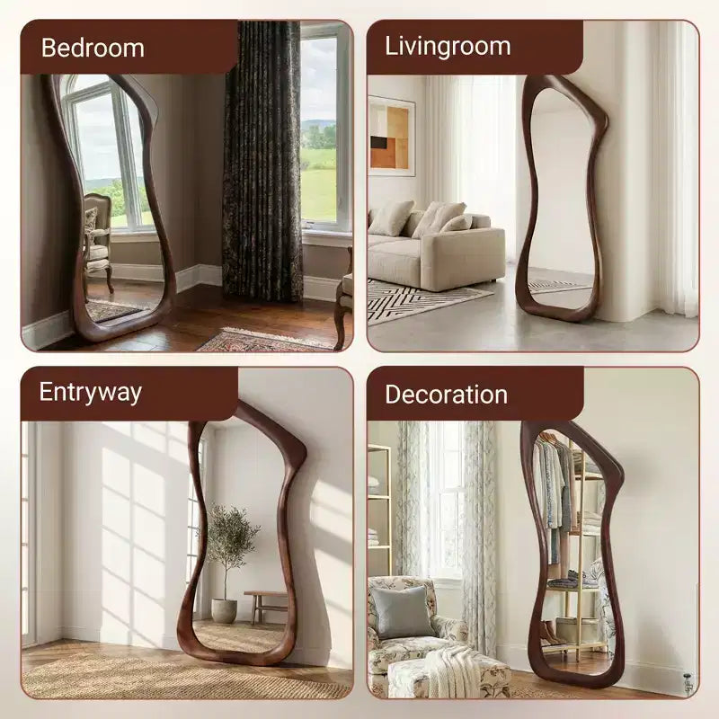71H*31W Ganzkörperspiegel mit asymmetrischer Form, dekorativer Anlehnspiegel im modernen Stil für Wohnzimmer, Esszimmer, Eingangsbereich oder Schlafzimmer