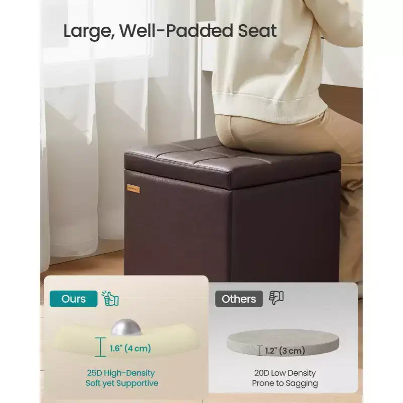 Pouf de rangement carré, repose-pieds avec pieds, cube ottoman, 16.9 x 16.9 x 18.1 pouces